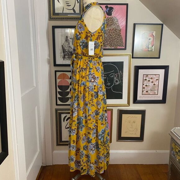 Julia Jordan Women’s Size 4 High Neck Maxi Dress Deep Yellow Floral Sleeveless - Picture 4 of 11
